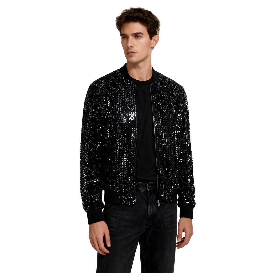 Noir Sequin Bomber Jacket Watson Duke 